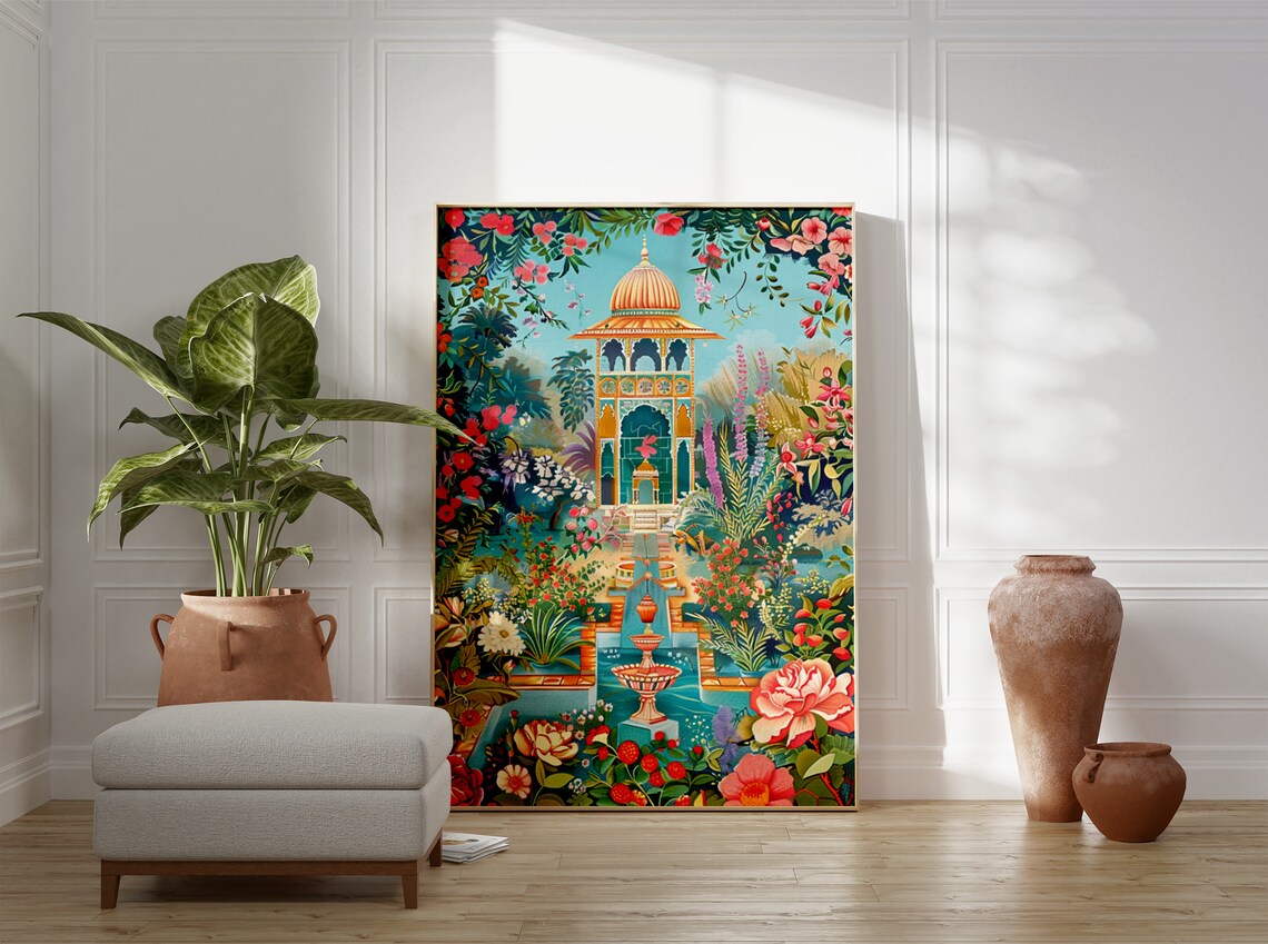 Traditional Indian Pichwai Art Print, Floral Hindu Decor - Image 3