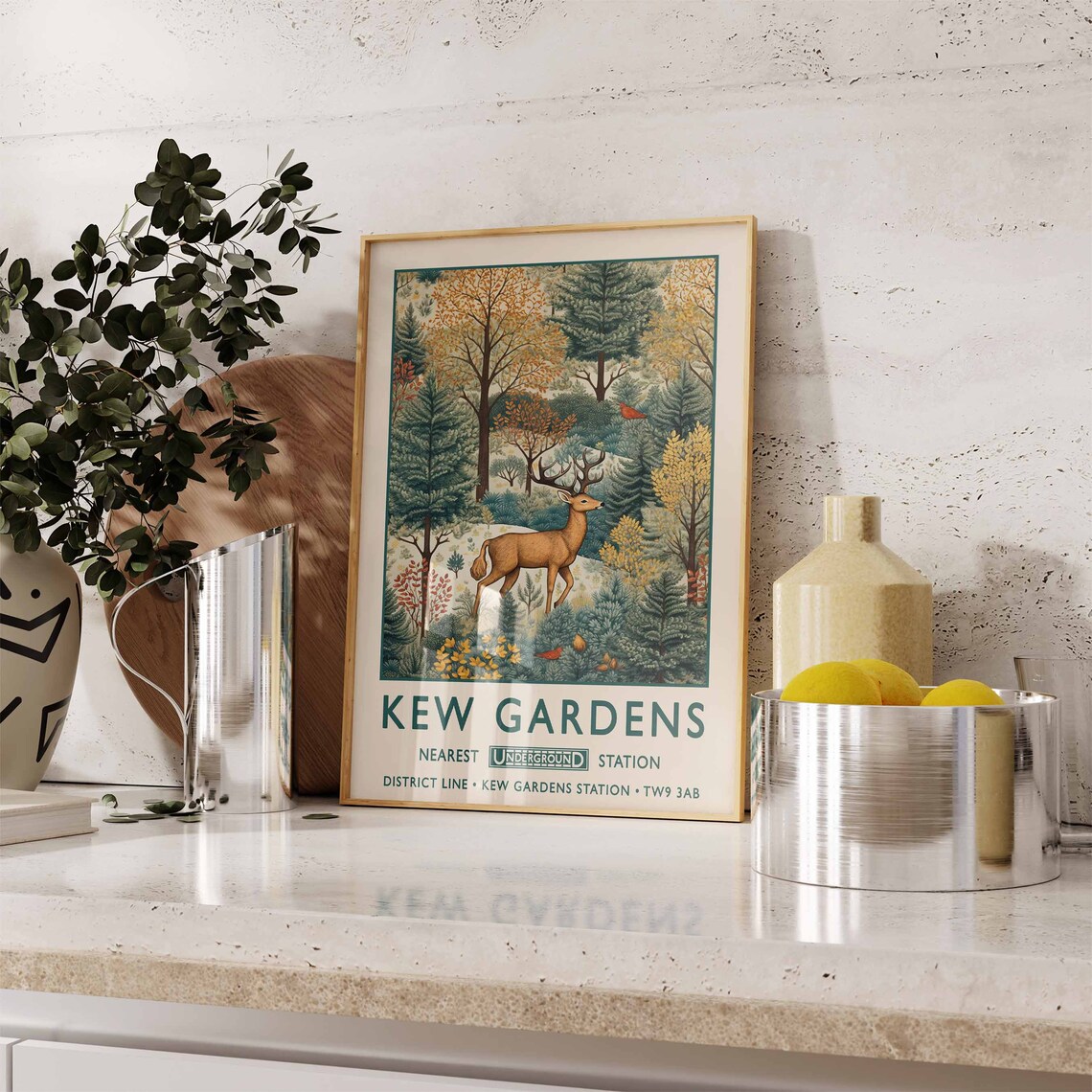 Kew Gardens Stag In Autumn Forest Arts And Crafts Style Poster - Image 2