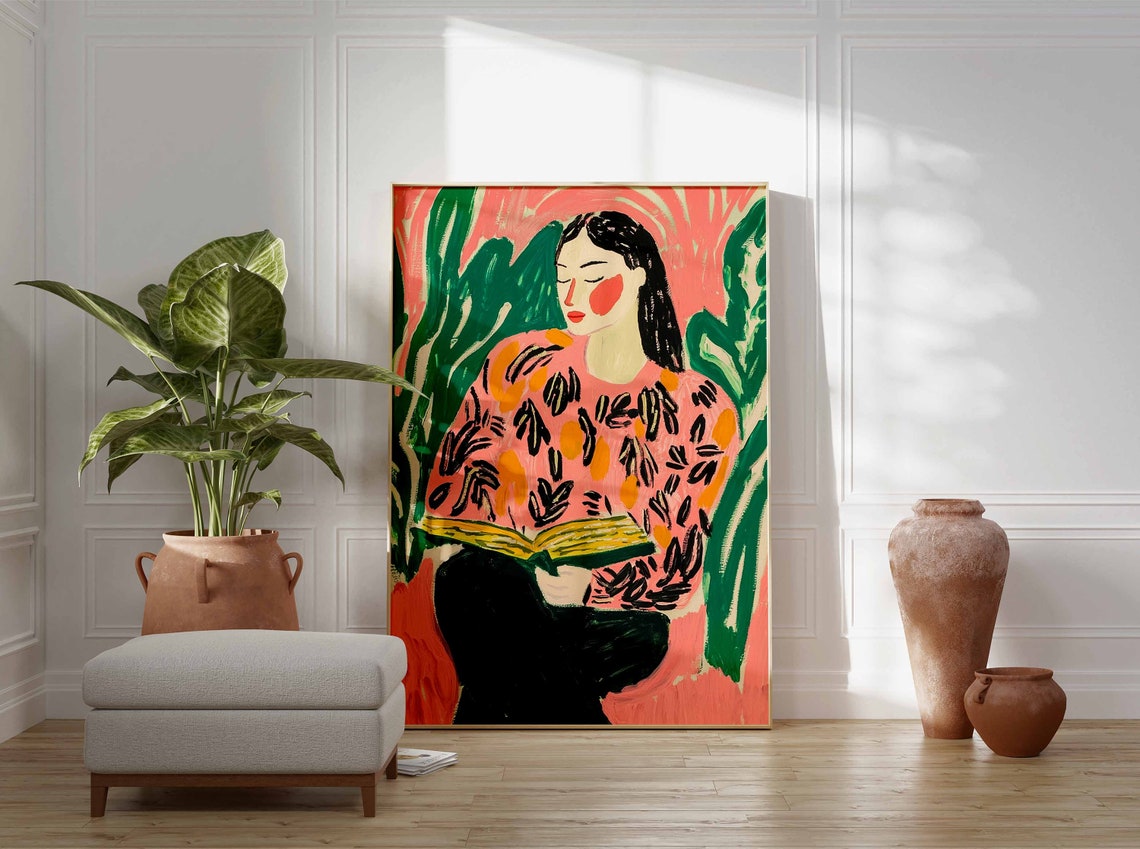 Fauvist Woman Reading Book Pink Portrait Bold Color Art Poster - Image 2