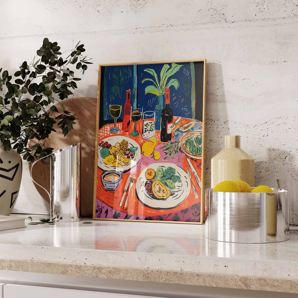 Dinner Party Wine Bottles Feast Expressionist Table Art Poster - Image 2