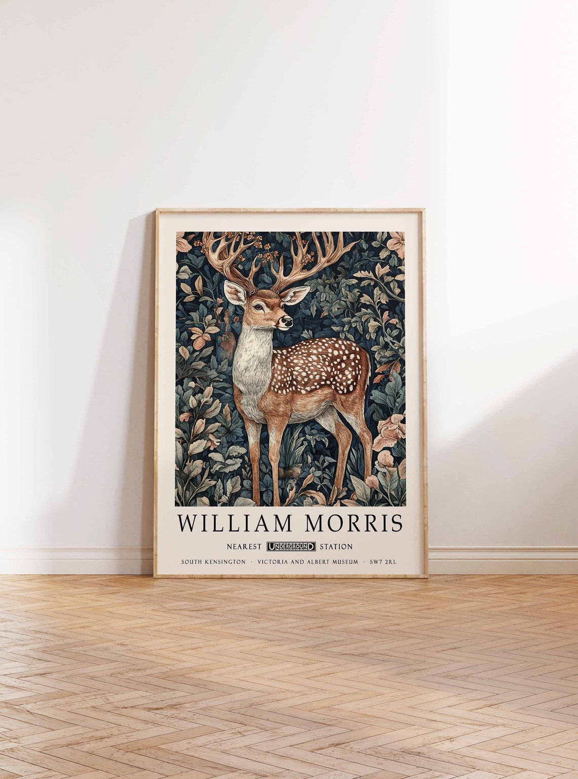 William Morris Spotted Deer in Dark Leafy Foliage Illustration Poster - Image 2