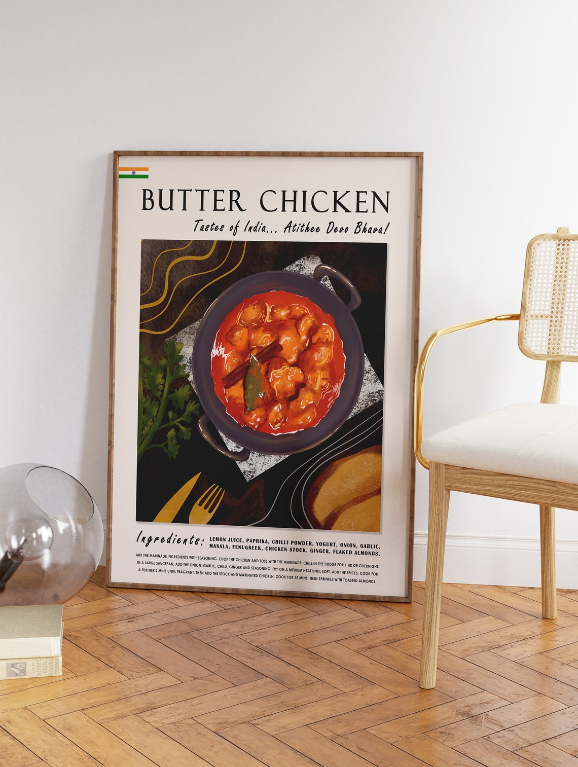 Butter Chicken Indian Curry Recipe Illustrated Kitchen Poster - Image 3