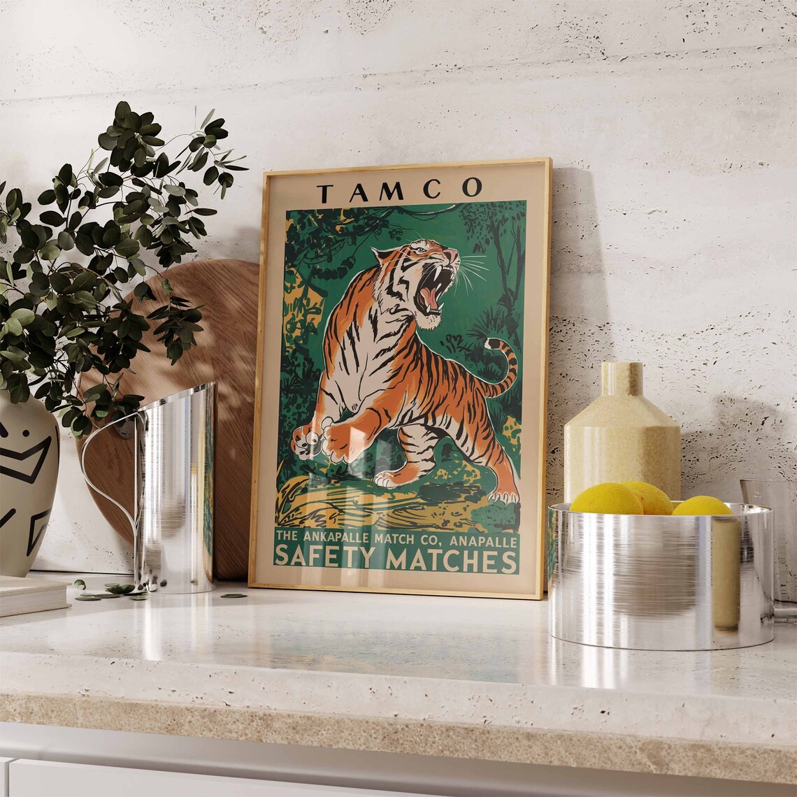 Vintage Tiger Poster, Tropical Jungle Animal Art - Image 2