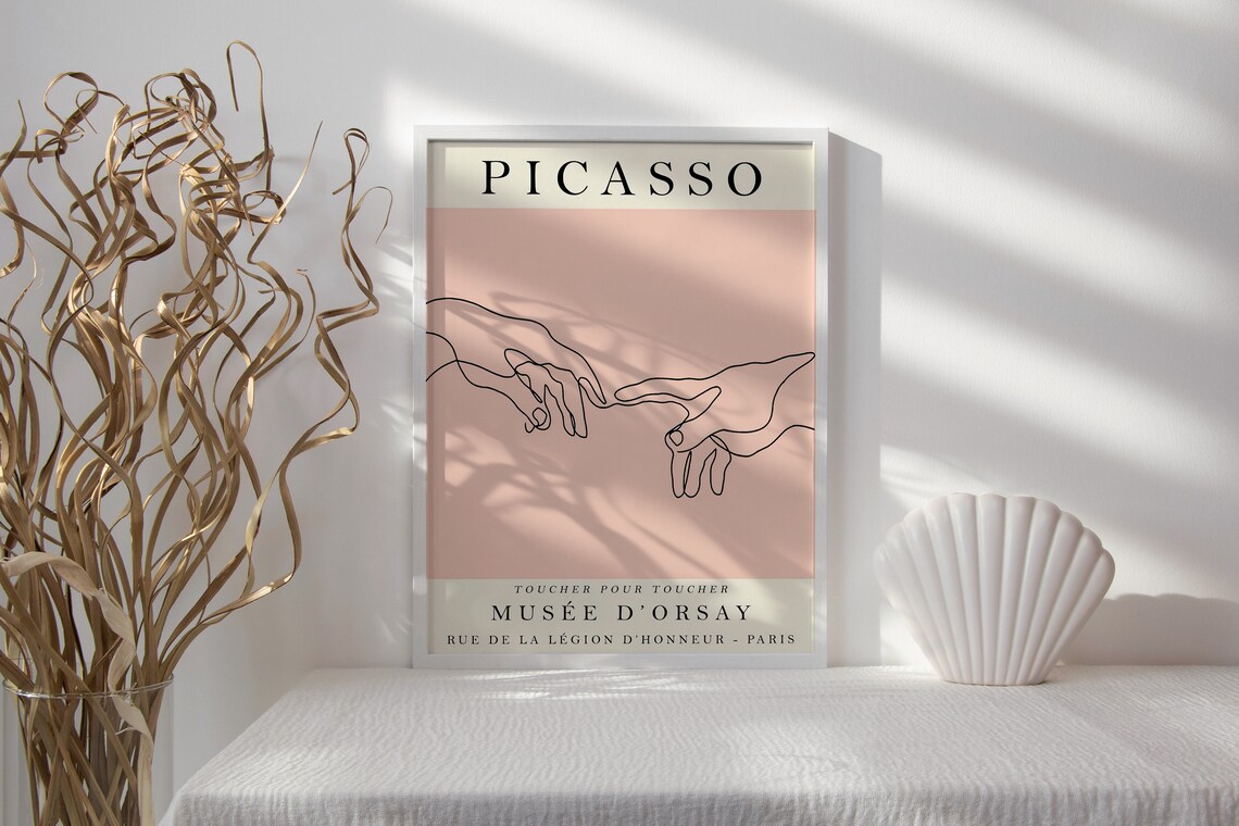 Picasso Reaching Hands Minimalist Line Art Blush Pink Exhibition Poster - Image 2