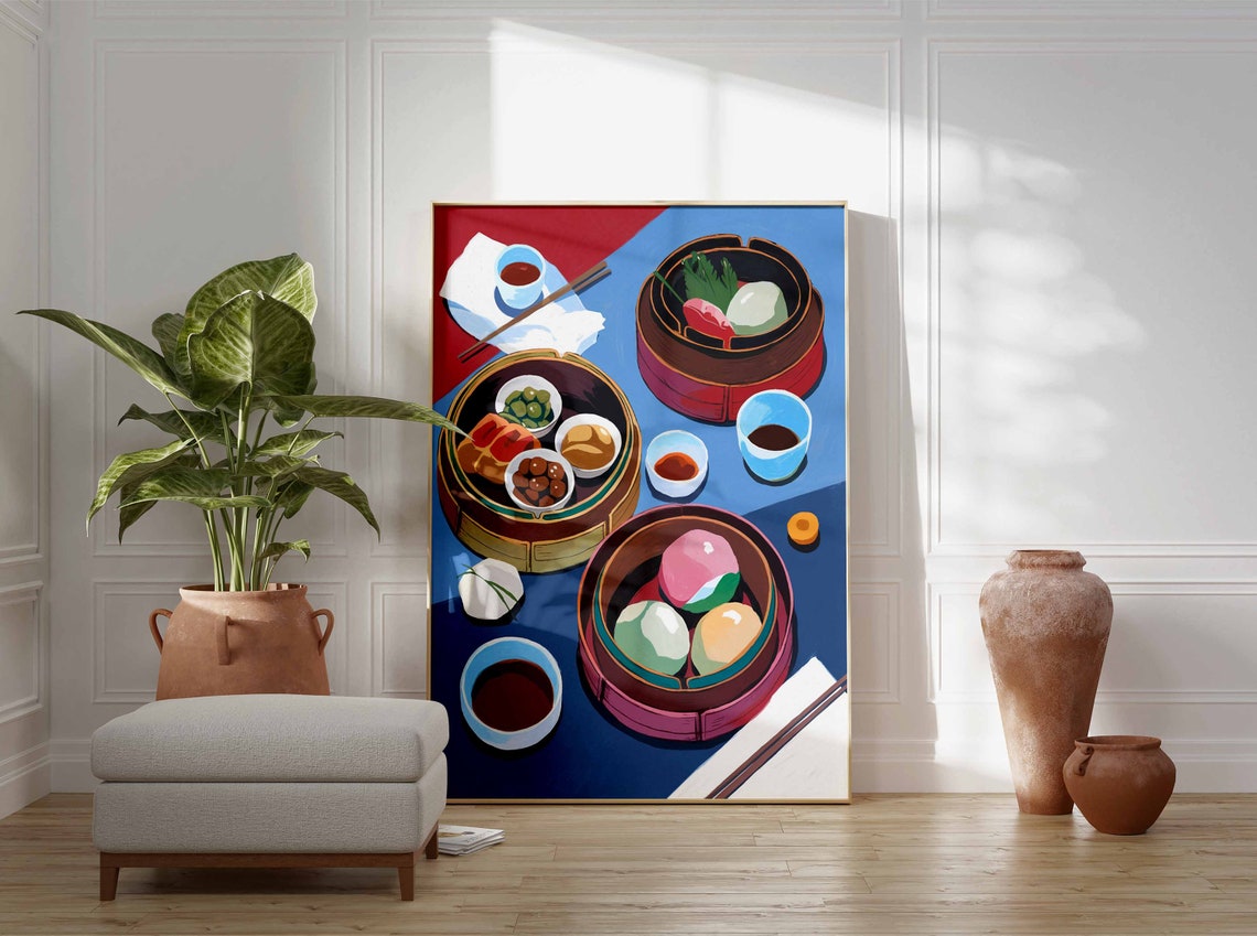 Dim Sum Feast Modern Flat Lay Pastel Bao Buns Tea Art Poster - Image 3