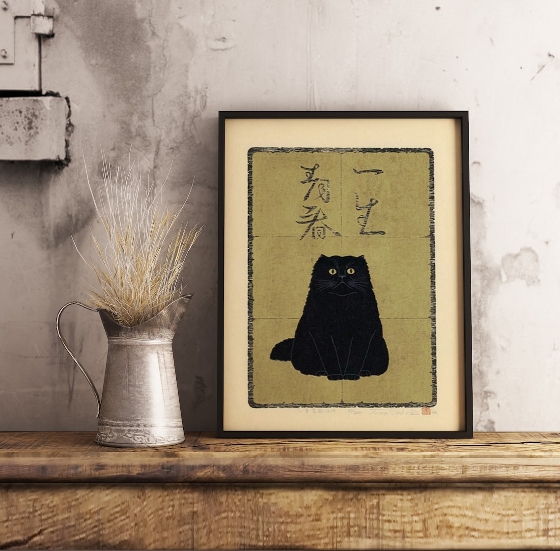 Japanese Cat Art Print, Black Cat Animal Decor - Image 3
