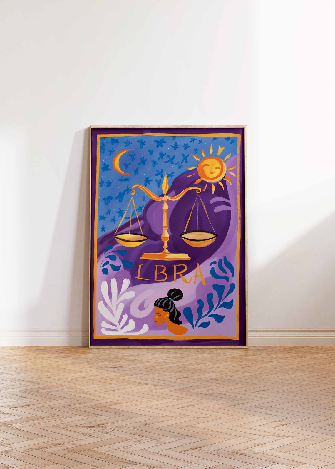 Libra Zodiac Gold Scales Purple Sky Moon Sun Woman Art Poster - Image 2