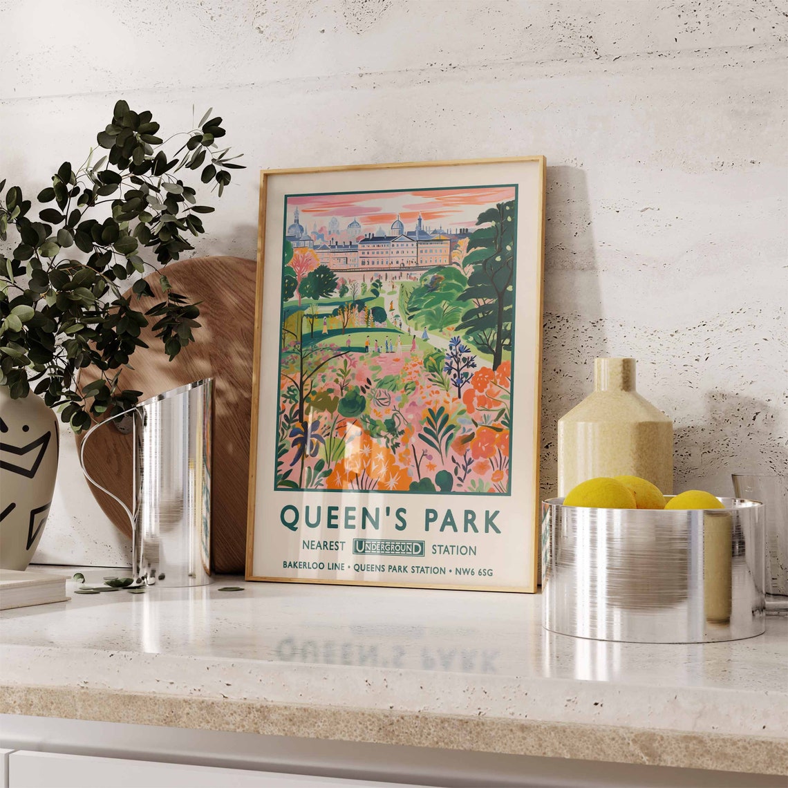 Queens Park London Vintage Underground Travel Poster In Bloom - Image 2