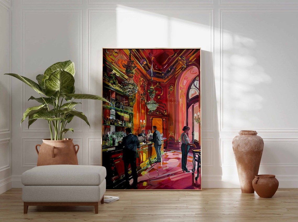 Grand Casino Bar Bartender Guests Red Night Bar Scene Poster - Image 3