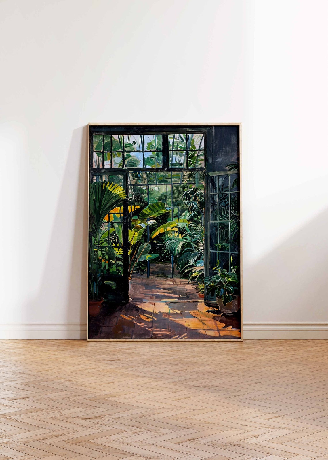 Shadowed Glasshouse Wall Tall Palms Botanical Painting Poster - Image 3