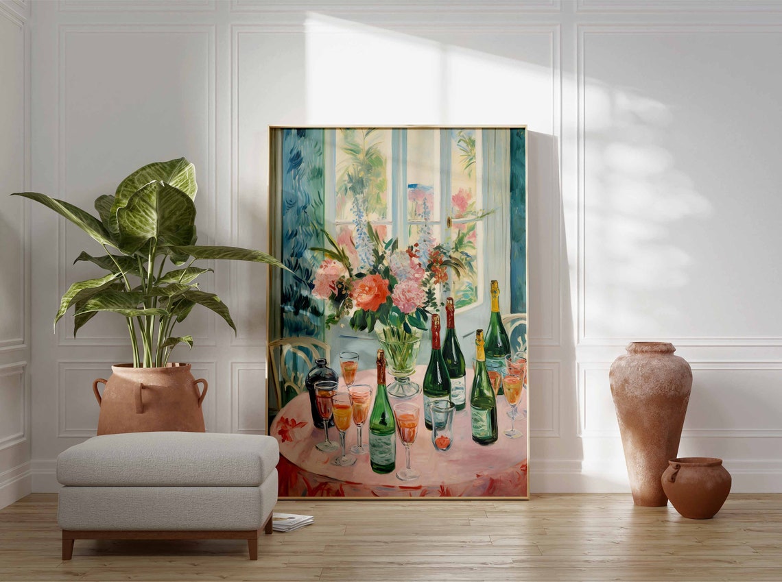 Dinner Party Wine Bottles Champagne Table Impressionist Art Print - Image 3