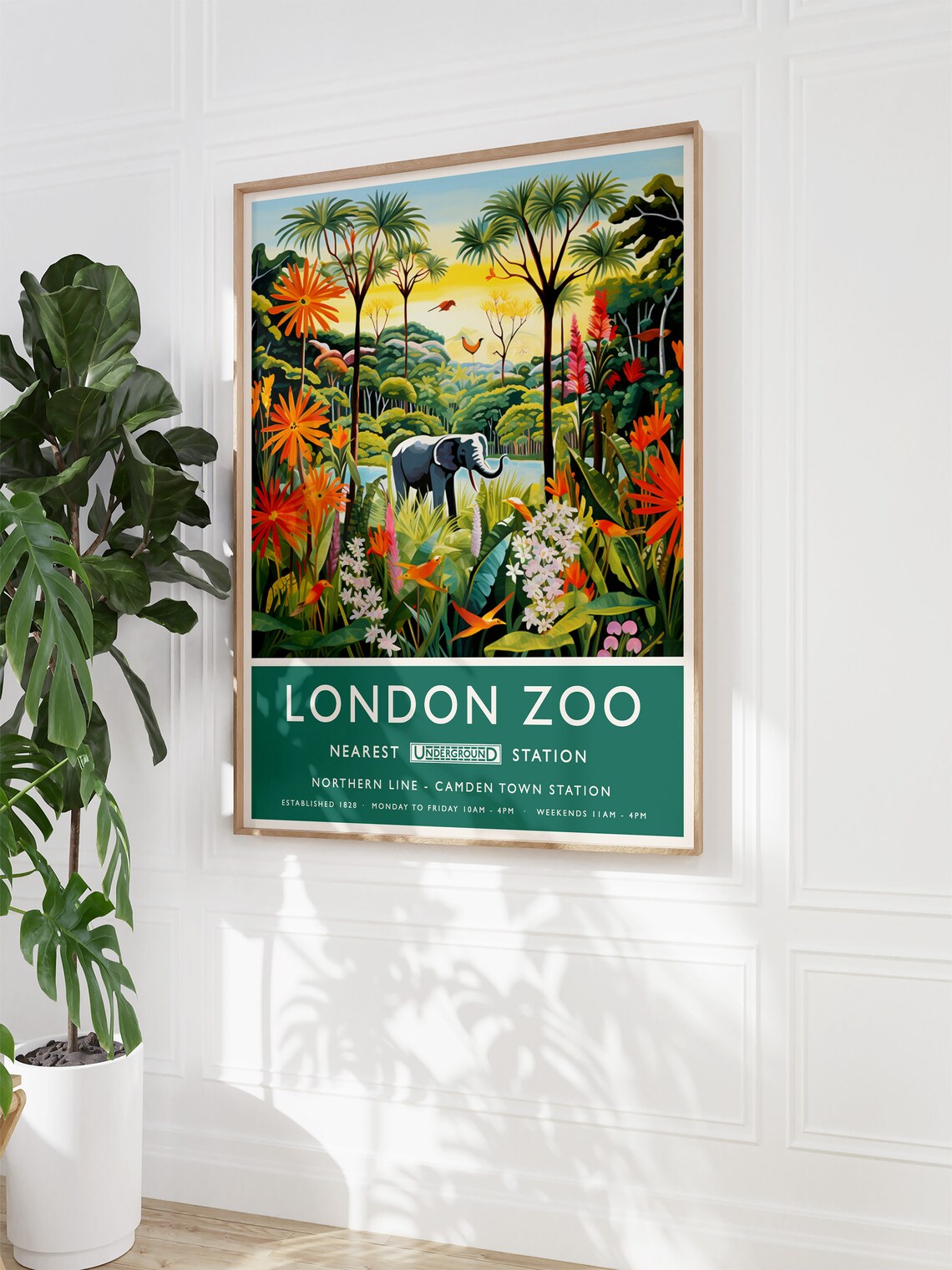 London Zoo Elephant Tropical Garden Vintage Travel Style Poster - Image 3