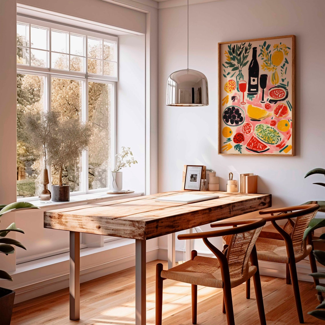 Colorful Dinner Table Food Spread Wine Lemon Painterly Food Poster - Image 3