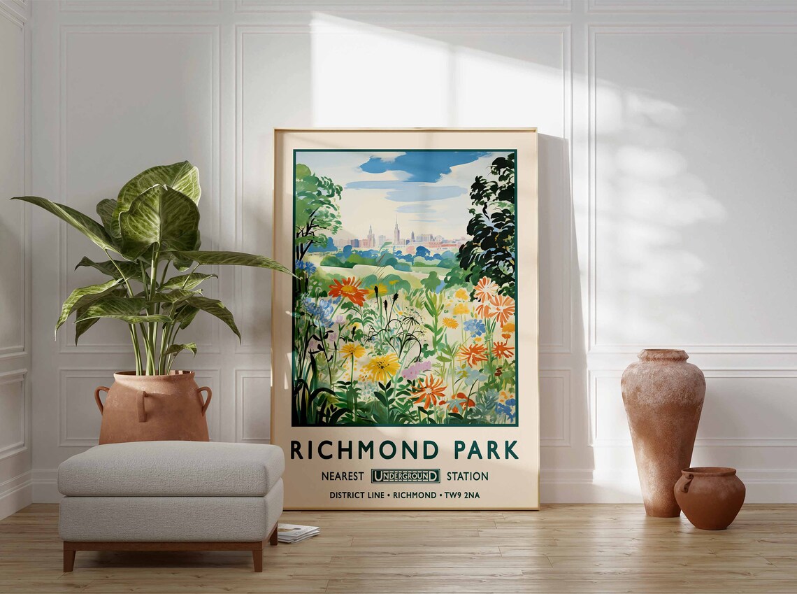 Richmond Park London Underground Wildflower Vintage Travel Poster - Image 3