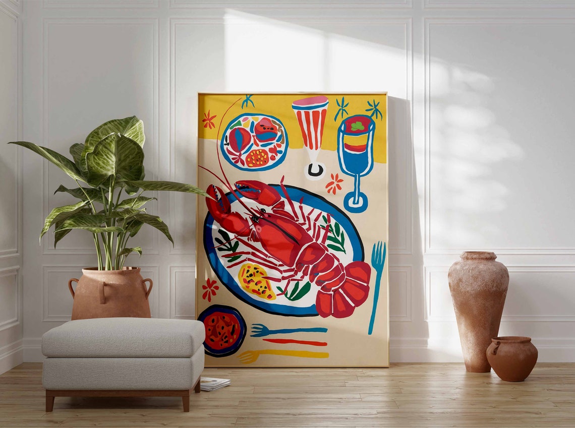 Cooked Red Lobster Feast With Cocktails Festive Food Art Poster - Image 3
