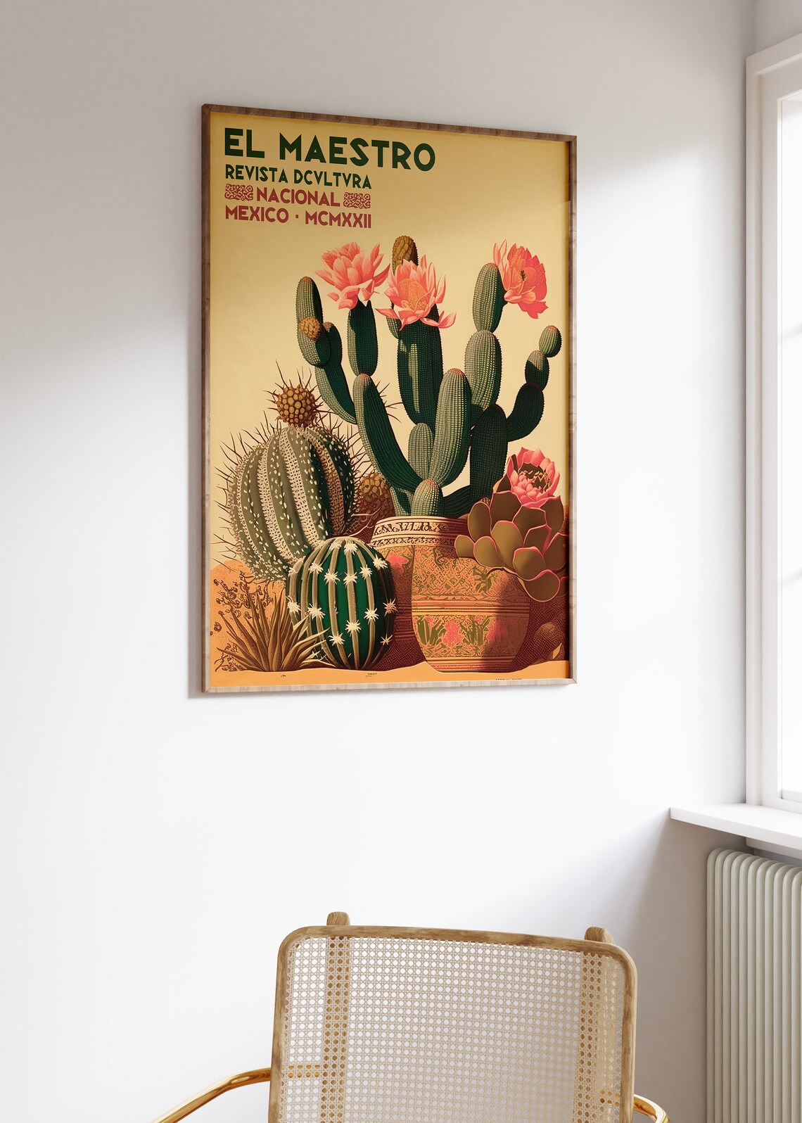 Vintage Mexican Cactus Poster, Traditional Floral Decor - Image 3