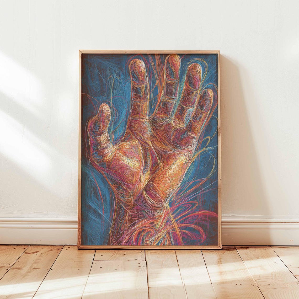 Expressive Neon Line Art Hand Colorful Abstract Modern Wall Art Decor