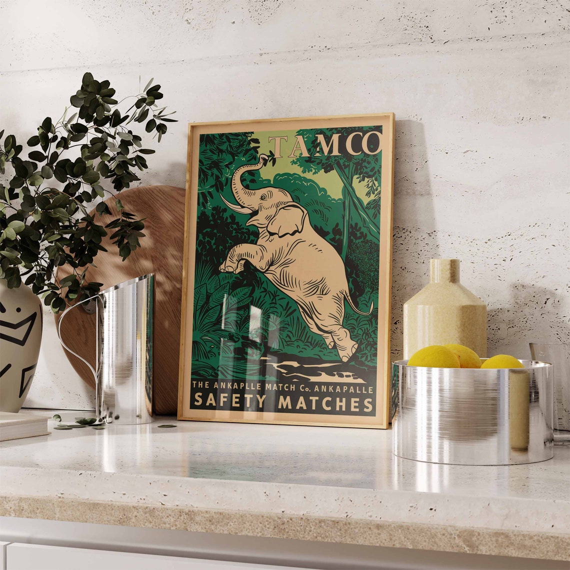 Tamco Vintage Safety Matches Leaping Elephant Jungle Ad Poster - Image 3
