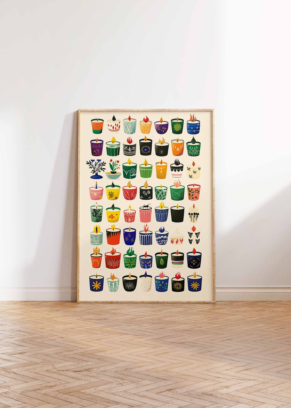 Folk Art Candle Cups Illustrated Collection Home Poster Cozy Decor - Image 3