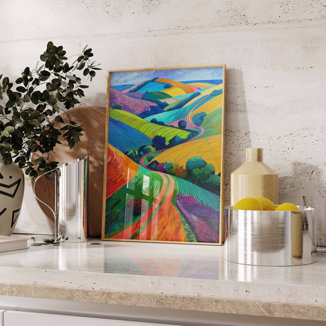 Colorful Hillside Winding Path Fauvist Landscape Art Print Wall Decor - Image 2