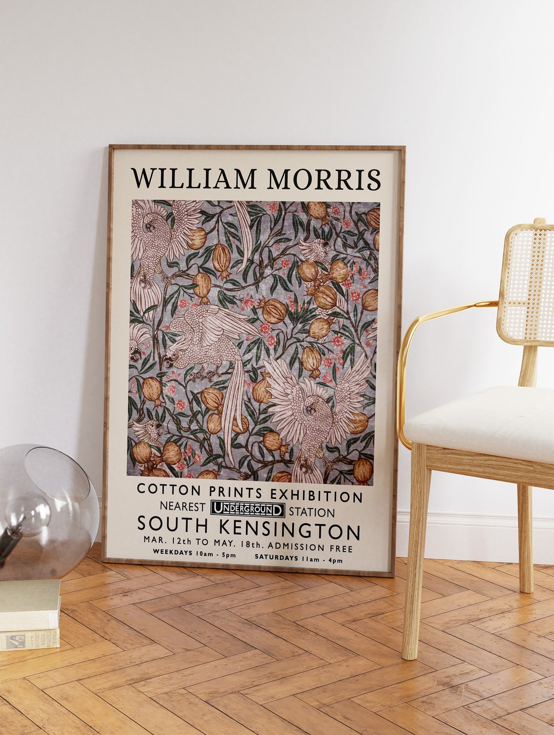William Morris Cockatoo Pomegranate Textile Pattern Exhibition Poster - Image 3