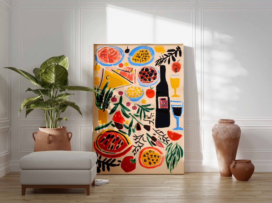Playful Food Illustration Art Poster Citrus Wine Fruit Kitchen Decor - Image 3