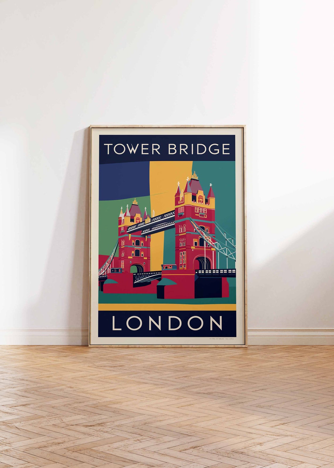 Tower Bridge London Bold Colorful Retro Travel Style Art Poster - Image 2