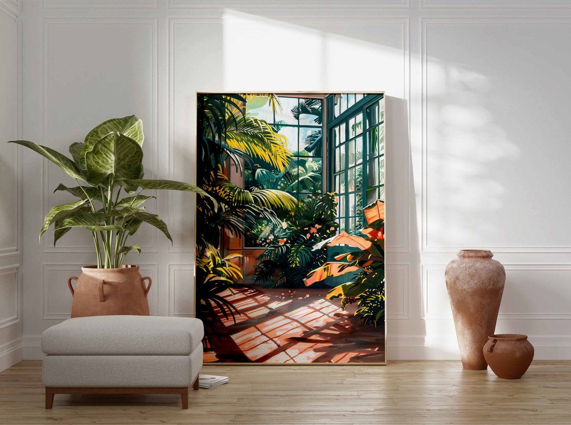 Tropical Greenhouse Conservatory Palm Sunlight Botanical Poster - Image 2