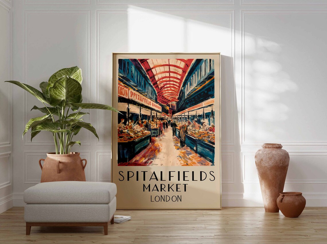 Spitalfields Market London Travel Poster, Retro Art - Image 3