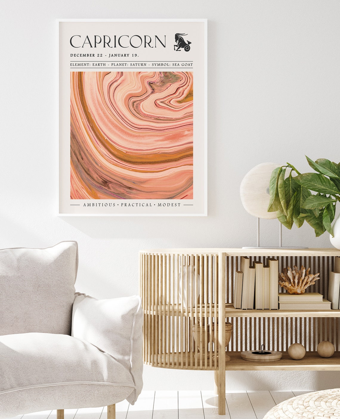 Capricorn Zodiac Star Sign Pink Marble Swirl Astrology Gift Poster - Image 2