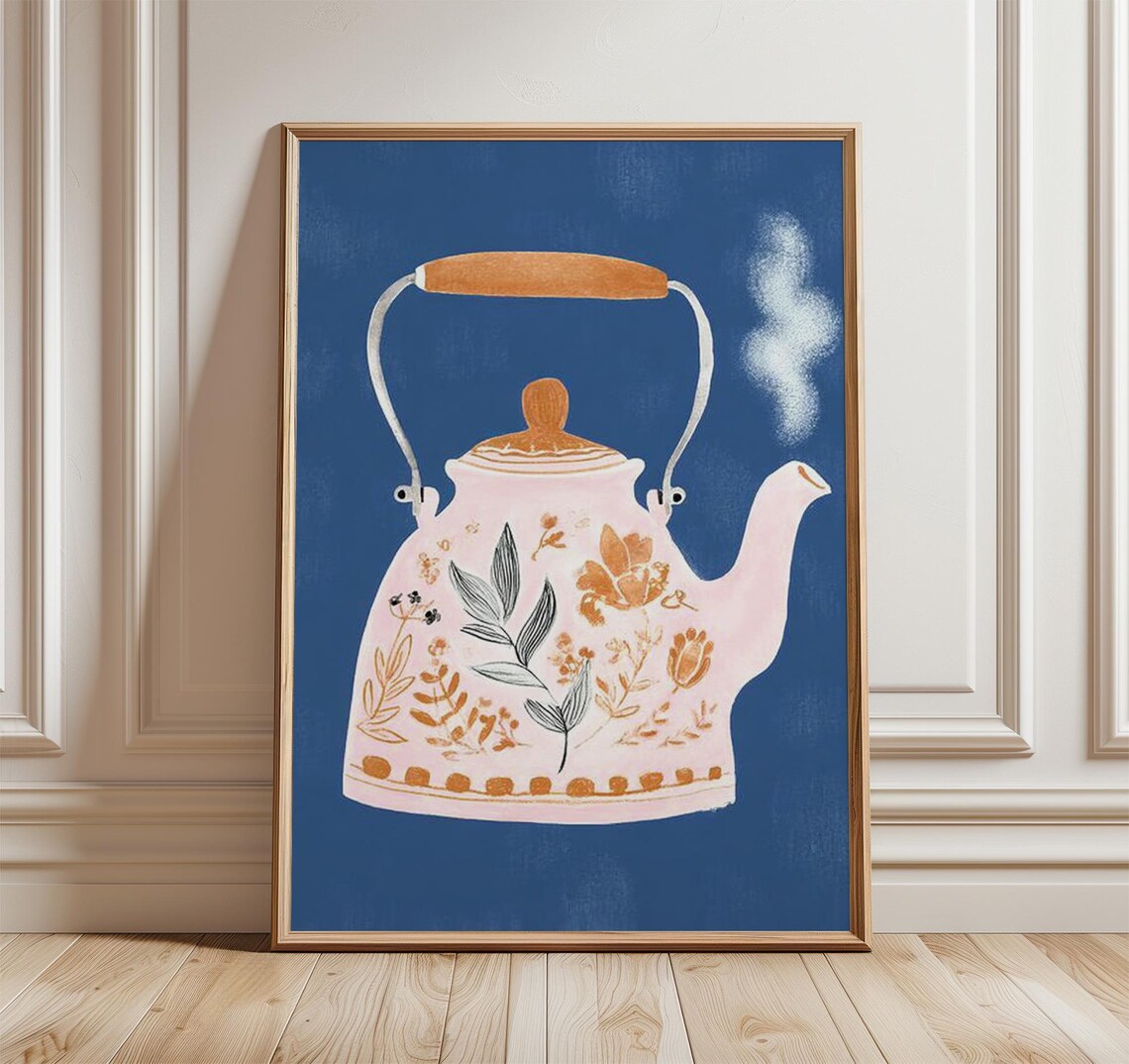 Floral Teapot Poster, Modern Kitchen Wall Art