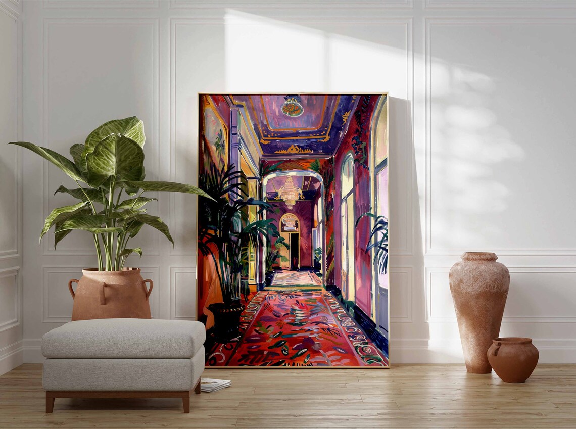 Purple Casino Corridor Palms Chandelier Moody Interior Art Poster - Image 3