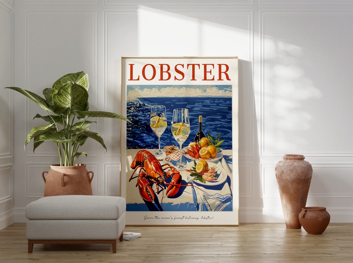 Lobster Seaside Table Red Crustacean Vintage Foodie Art Poster - Image 3