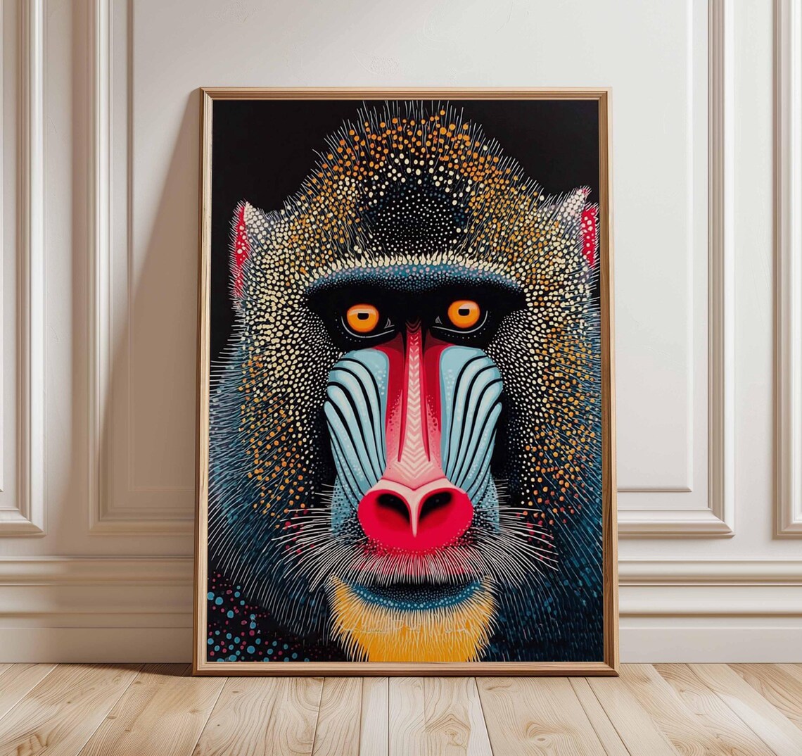 Mandrill Wall Art Poster, Modern Wildlife Illustration