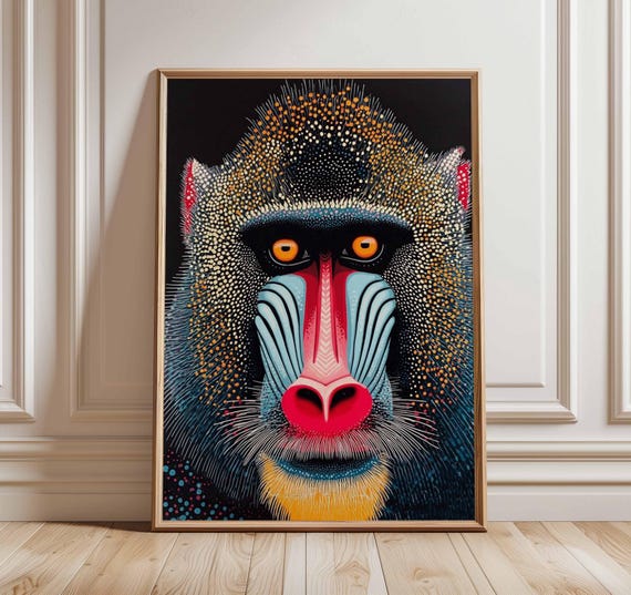Mandrill Wall Art Poster, Modern Wildlife Illustration