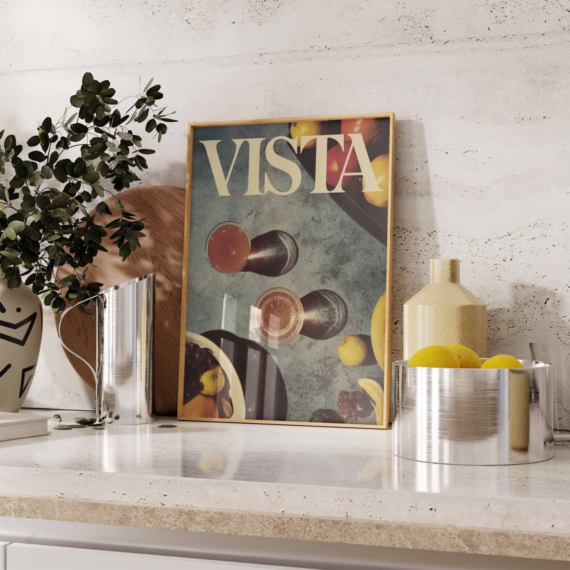 Vista Serif Teal Tabletop Amber Drink Citrus Bowl Vintage Print - Image 3
