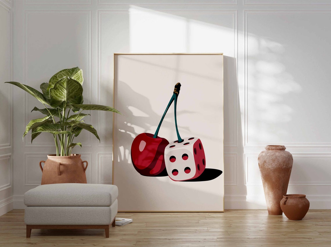 Red Cherry White Dice Red Dots Retro Pop Art Lucky Charm Poster - Image 3