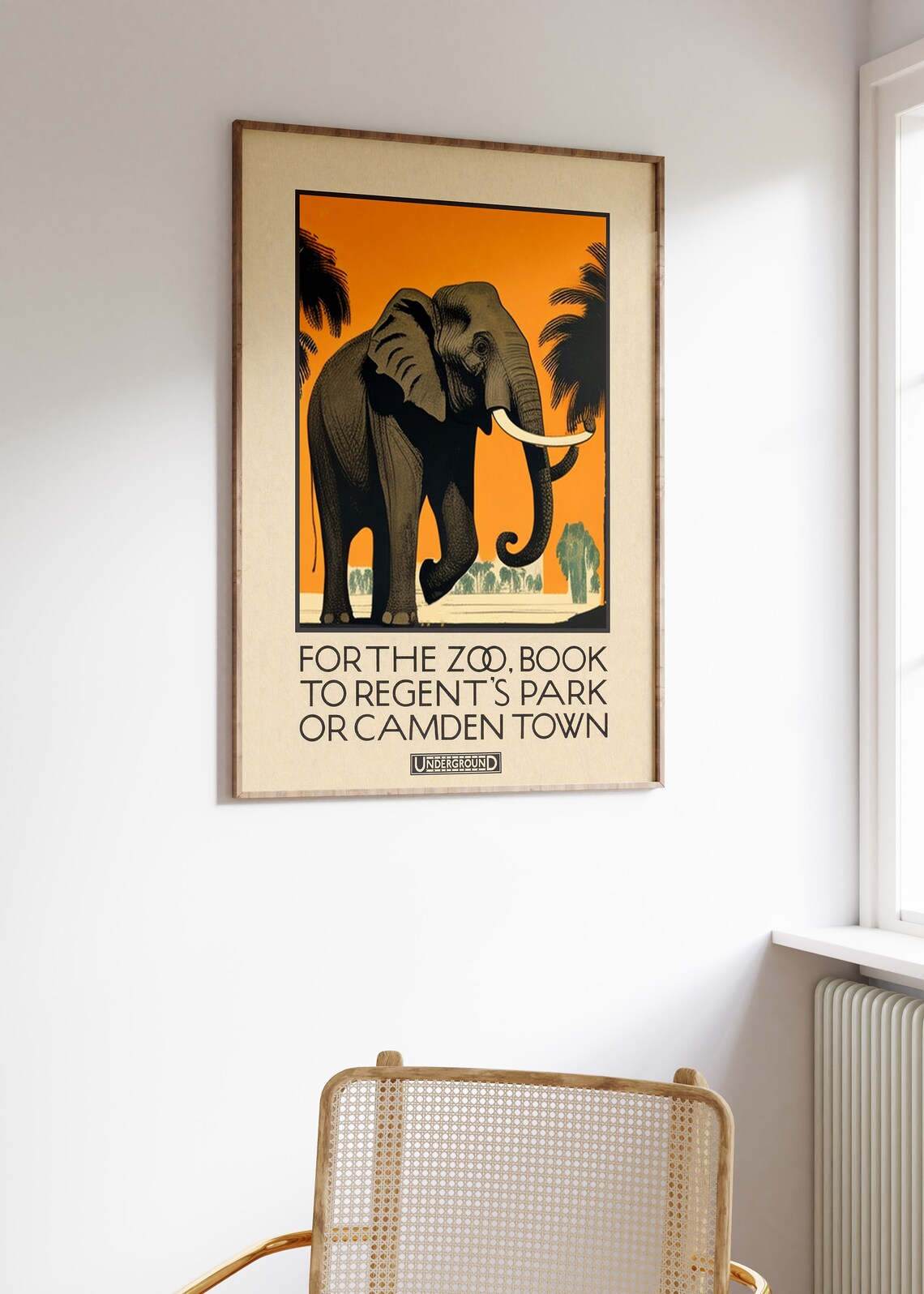 Vintage London Zoo Elephant Underground Railway Advert Poster - Image 3