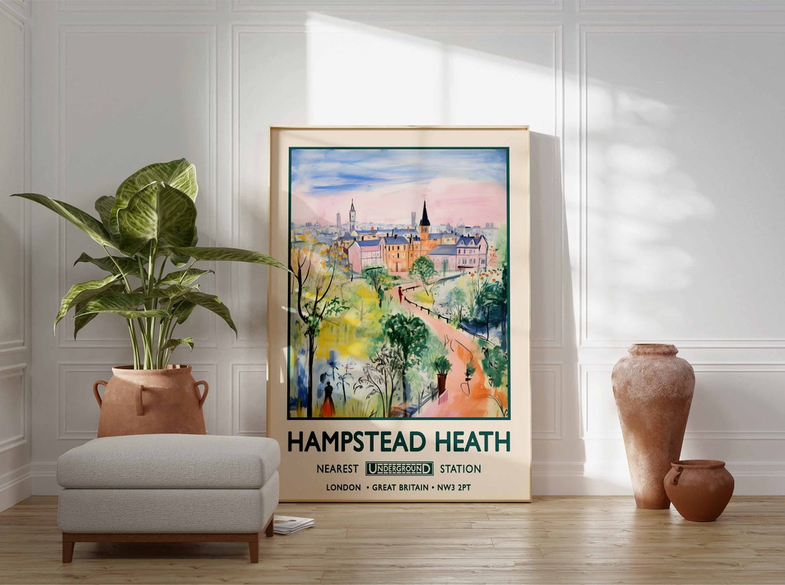 Hampstead Heath London Park View Vintage Travel Style Poster - Image 3