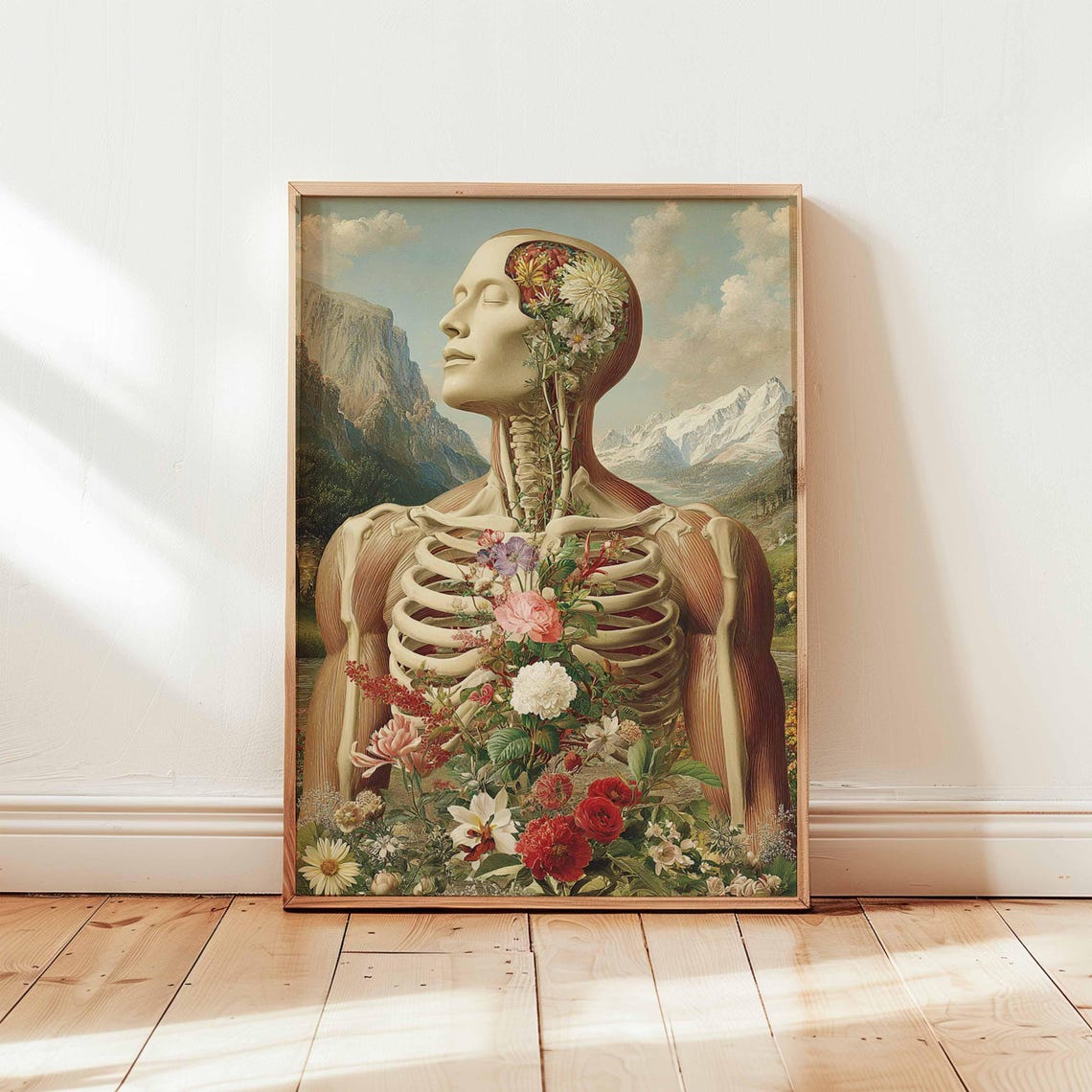 Botanical Torso Skeleton Flowers Vintage Anatomy Art Print Decor