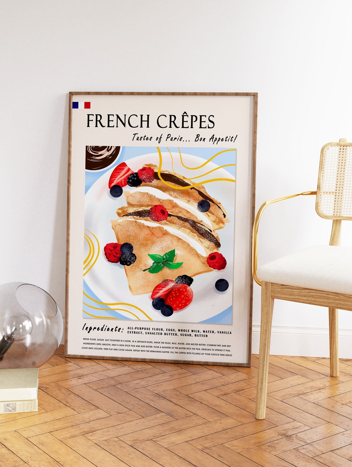 French Crepes Food Poster Pancacke Dessert Print French Food Art Kitchen Decor Cooking Poster Cafe Poster Retro Food Print Food Gift - Image 2