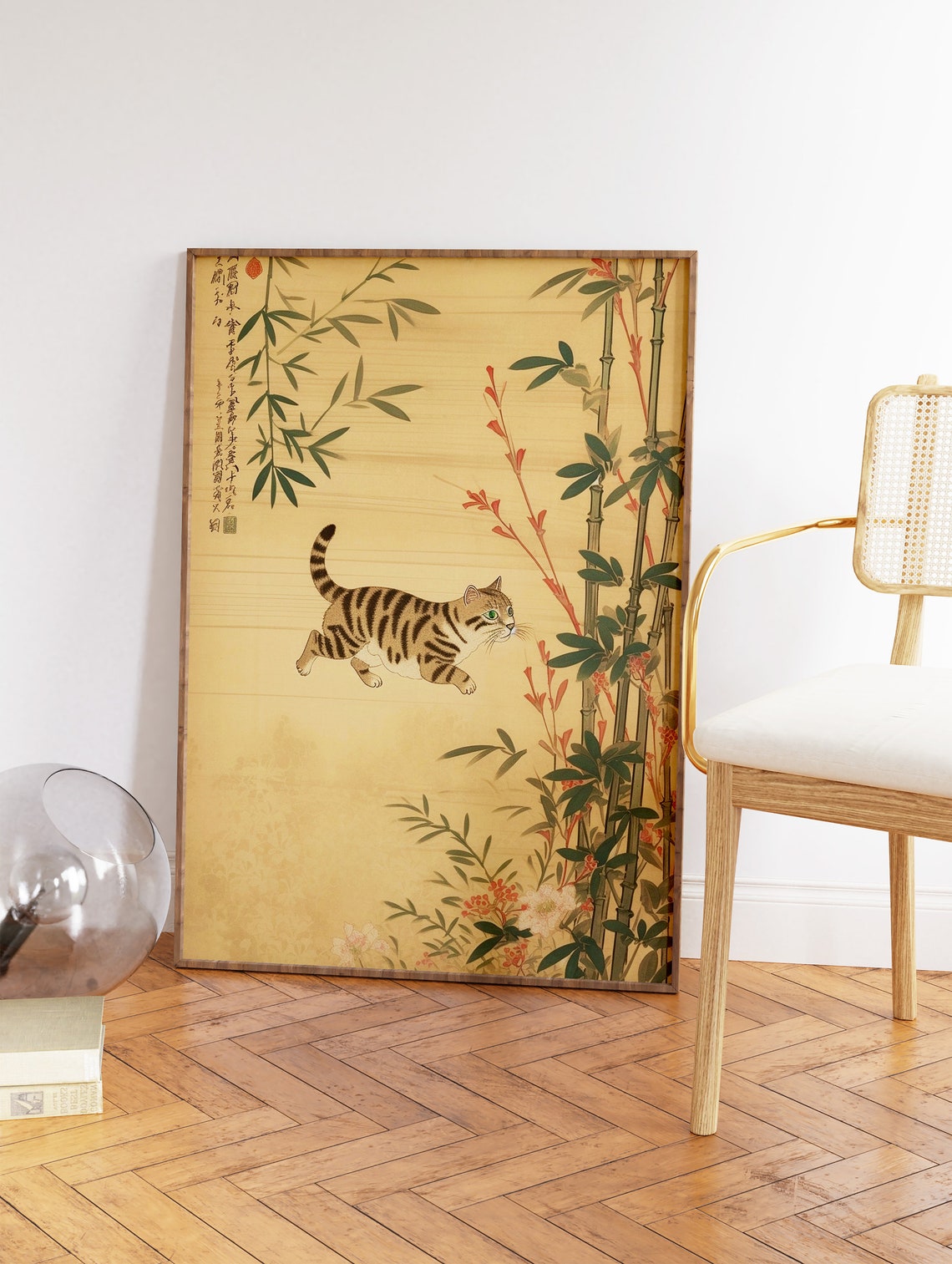 Asian Tabby Cat Among Bamboo Traditional Ink Painting Style Poster - Image 2