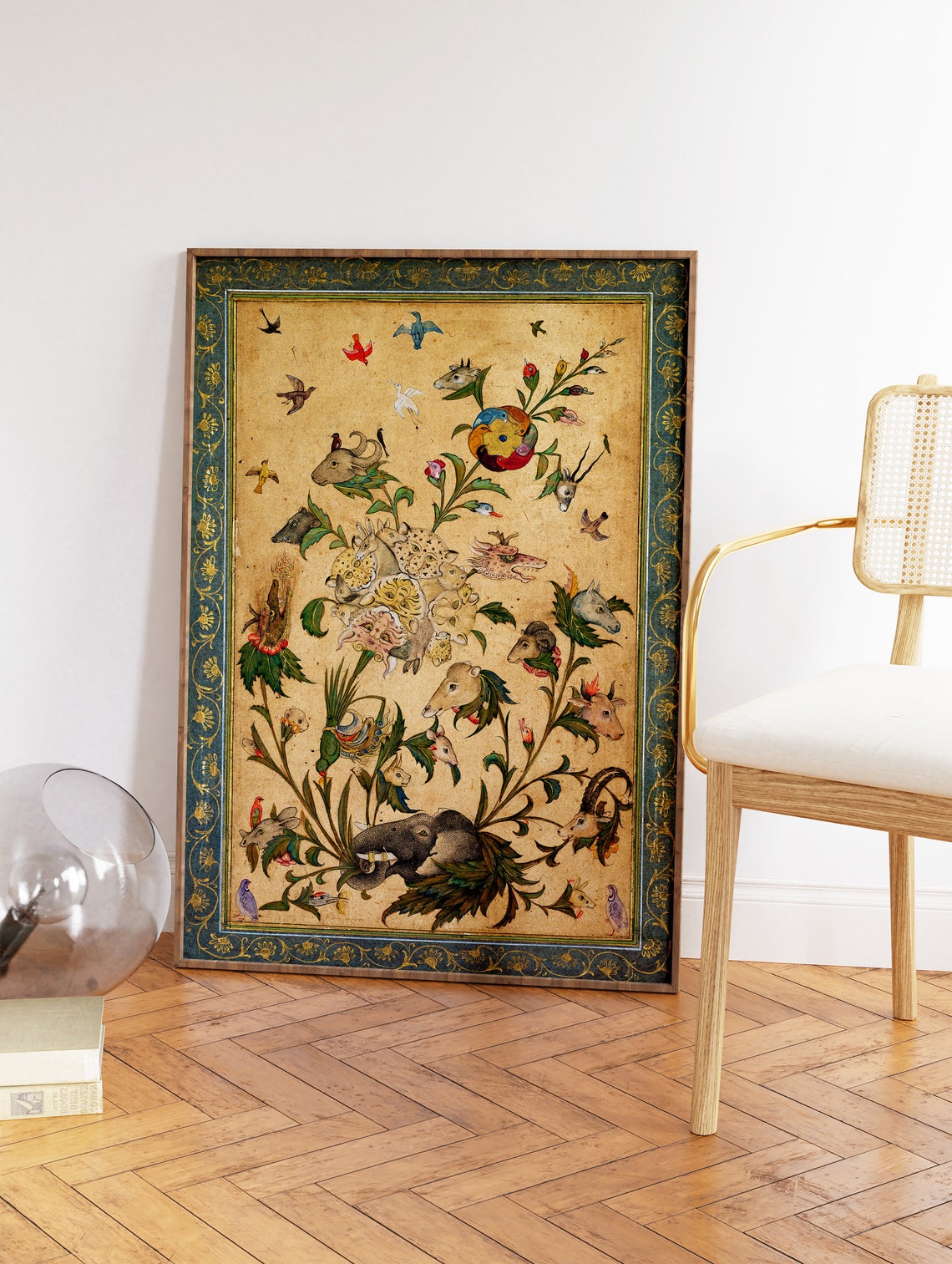 Indian Miniature Floral Animal Bouquet Vintage Manuscript Poster - Image 3