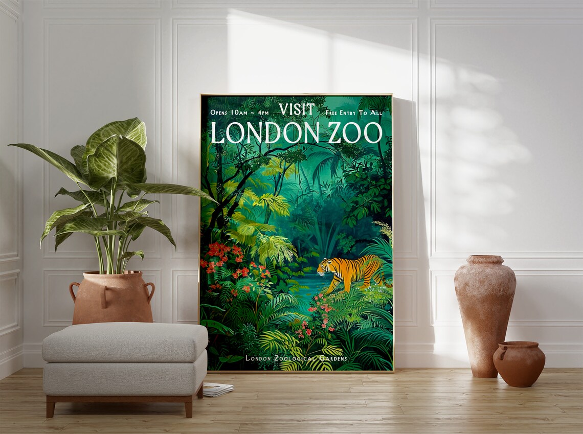 London Zoo Vintage Poster, Tiger and Jungle Art - Image 2