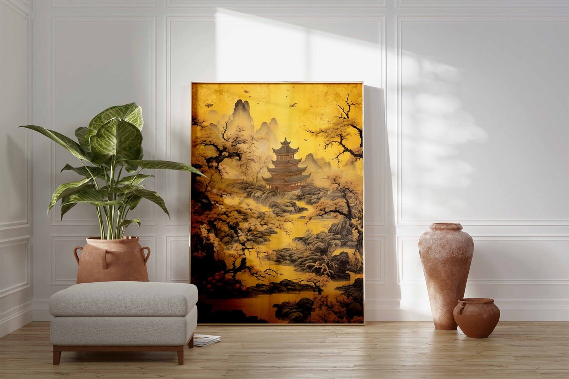 Chinese Vintage Art Print, Asian Landscape Floral - Image 2