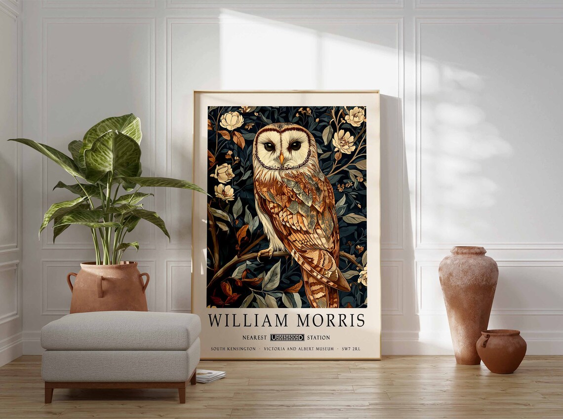 William Morris Owl Poster, Vintage Floral Art Print - Image 3