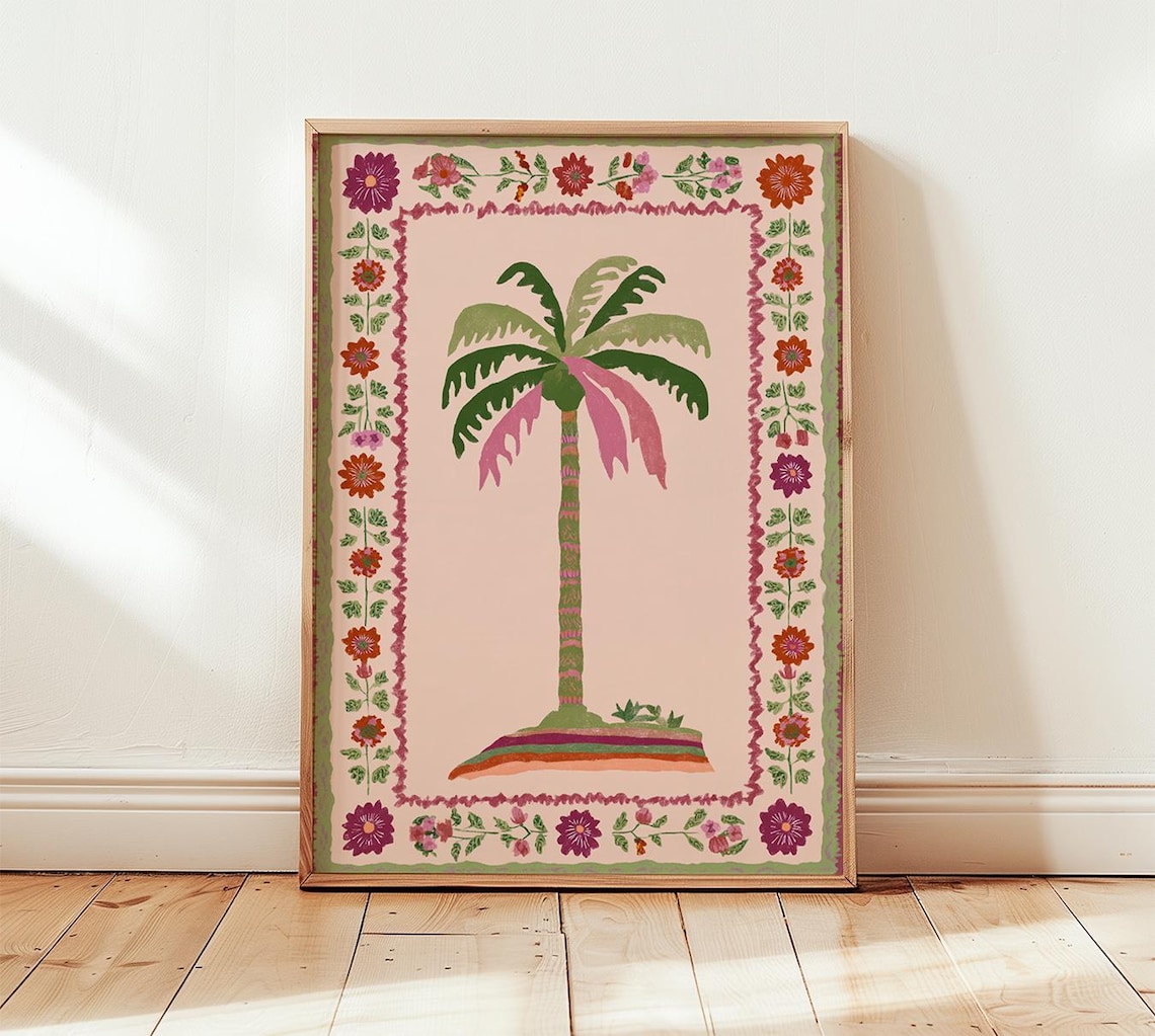 Folk Art Palm Tree Tropical Botanical Poster