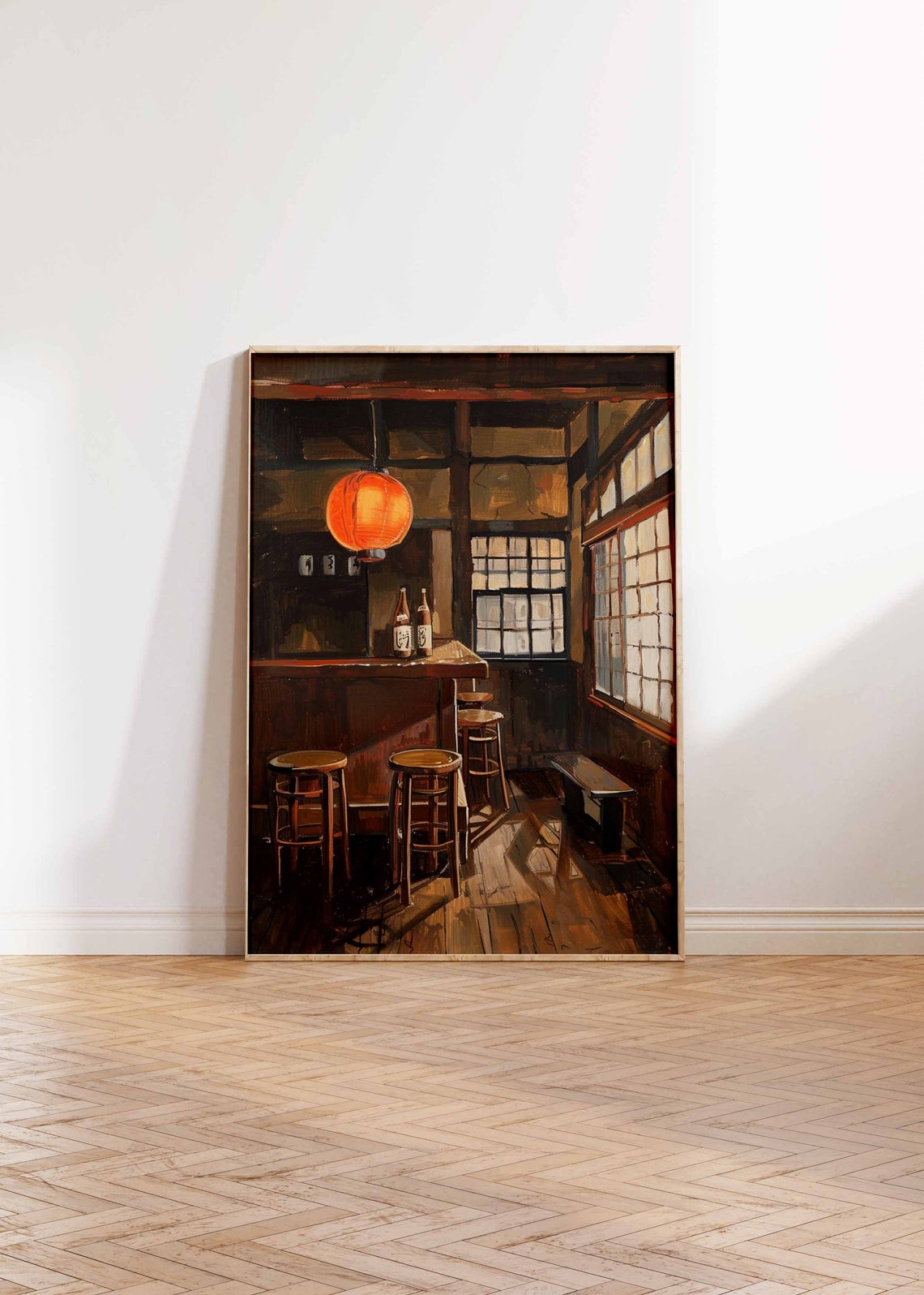 Japanese Bar Interior Painting Hanging Lantern Sake Vintage Poster - Image 2