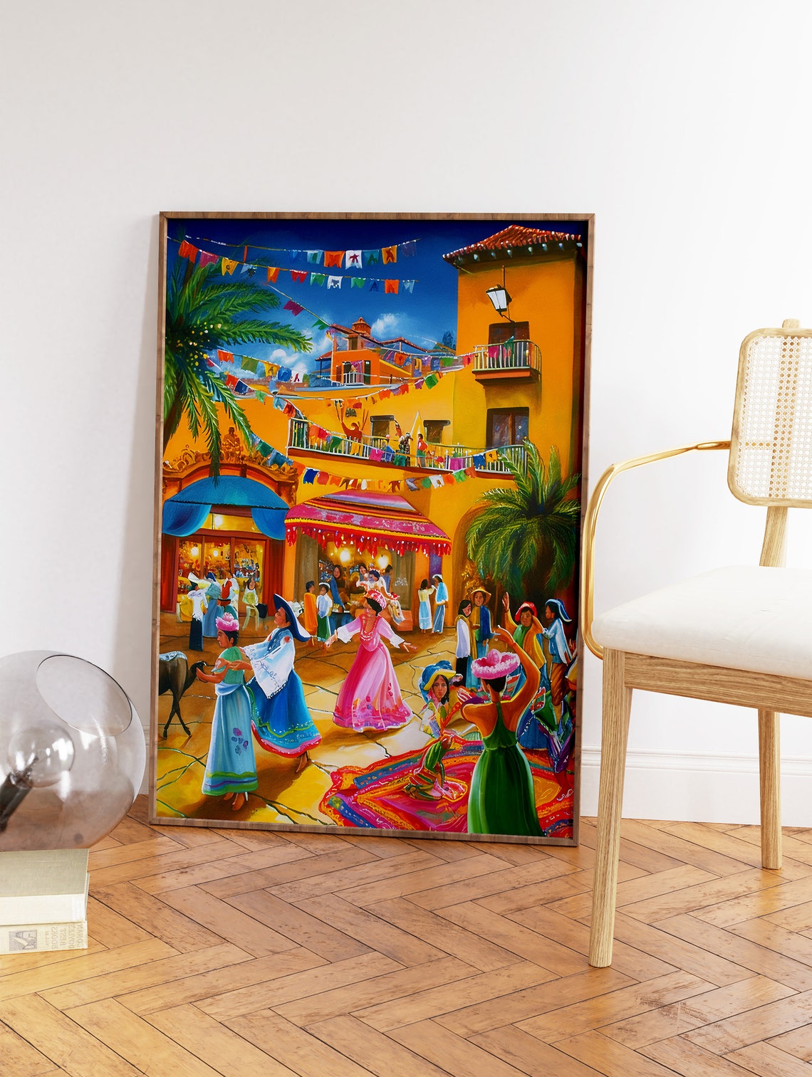 Mexican Fiesta Street Scene Dancers Colorful Plaza Painting Poster - Image 2