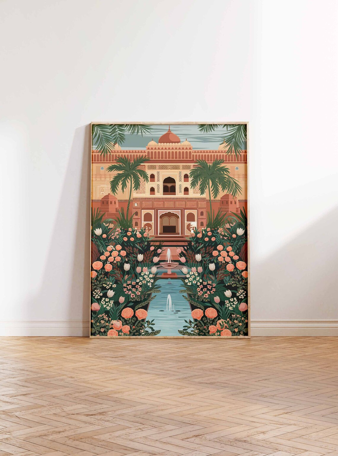 Ornate Indian Palace Rose Garden Fountain Illustration Poster - Image 2